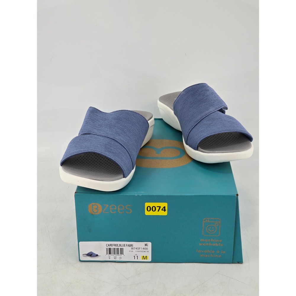 Bzees Carefree Slide Sandals Women 11 Blue Fabric Comfort Washable - New